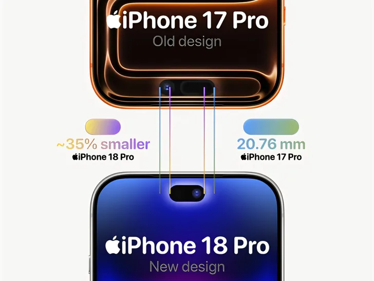 Bản vẽ CAD iPhone 18 Pro Max hé lộ Dynamic Island nhỏ hơn 25 - 35% so với thế hệ cũ. (Nguồn: Notebookcheck / earlyappleleaks)