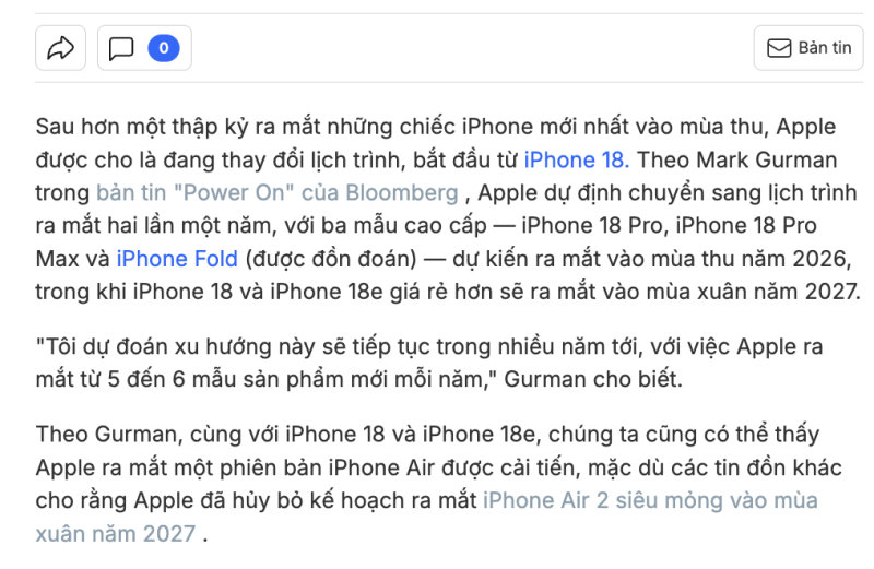 Trích dẫn nguồn tin Tomsguide về chủ đề iPhone 18 khi nào ra mắt