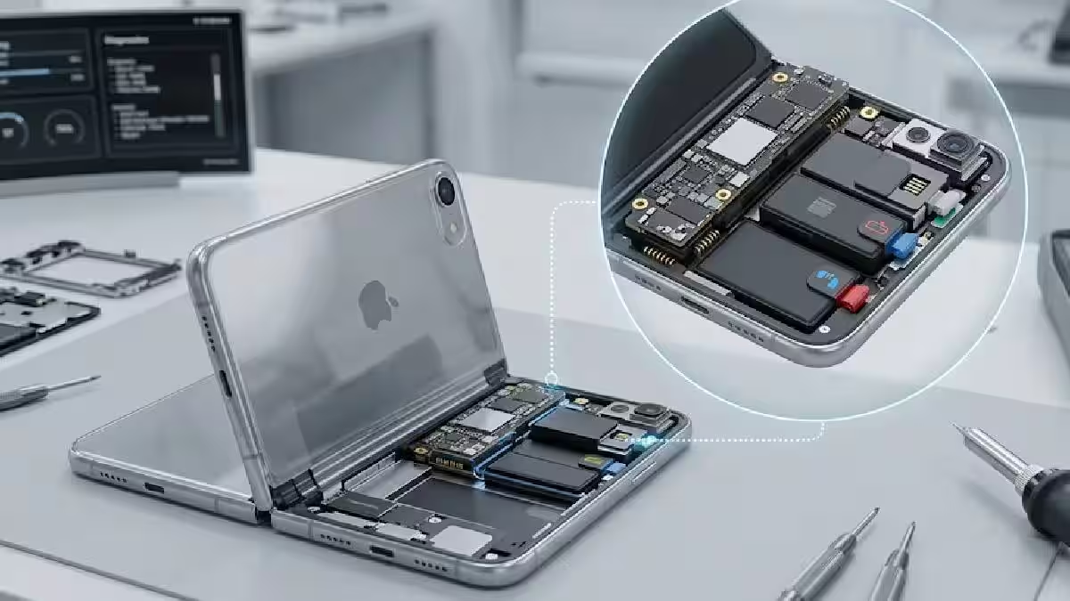 iphone 18 làm bằng chất liệu gì - Bóc tách cấu trúc bên trong của iPhone 18 Fold. (Nguồn: Internet)