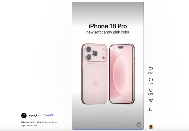 Instagram Techzone277 chia sẻ ảnh leak về các sắc độ hồng trên iPhone 18