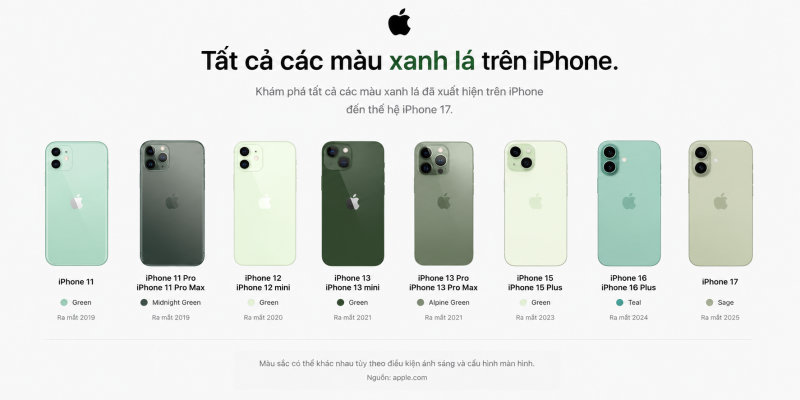 Tổng hợp các sắc Xanh Lá đã từng xuất hiện trên các đời iPhone