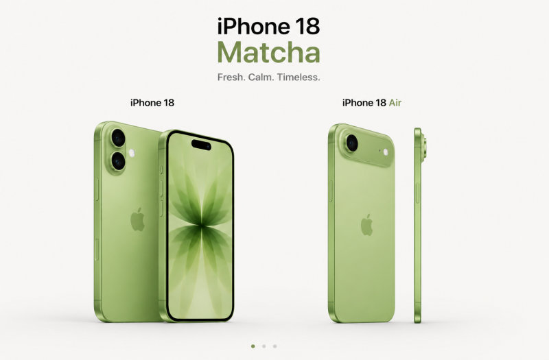 Ảnh minh họa iPhone 18 m&agrave;u Matcha tr&ecirc;n bản ti&ecirc;u chuẩn v&agrave; bản Air