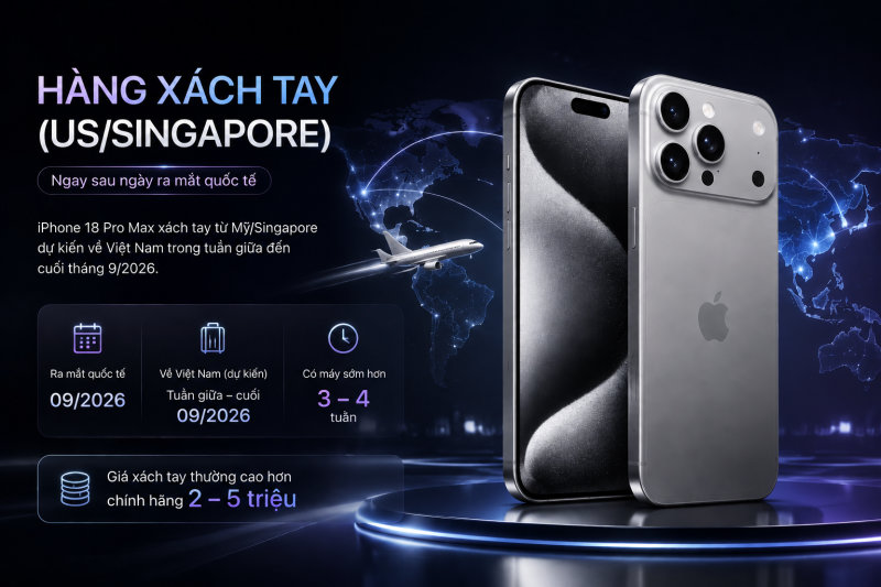 iPhone 18 Pro Max xách tay dự kiến về Việt Nam trong tuần giữa đến cuối tháng 9/2026