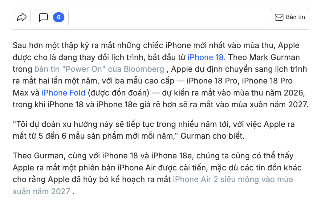 Trích dẫn nguồn tin Tomsguide về chủ đề iPhone 18 khi nào ra mắt