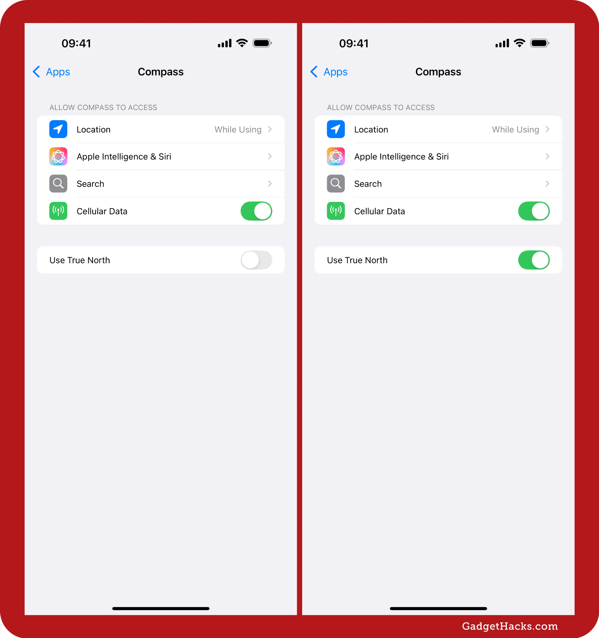 Compass cần được cấp quyền truy cập Location Services để hiển thị thông tin vị trí (Nguồn: Internet)