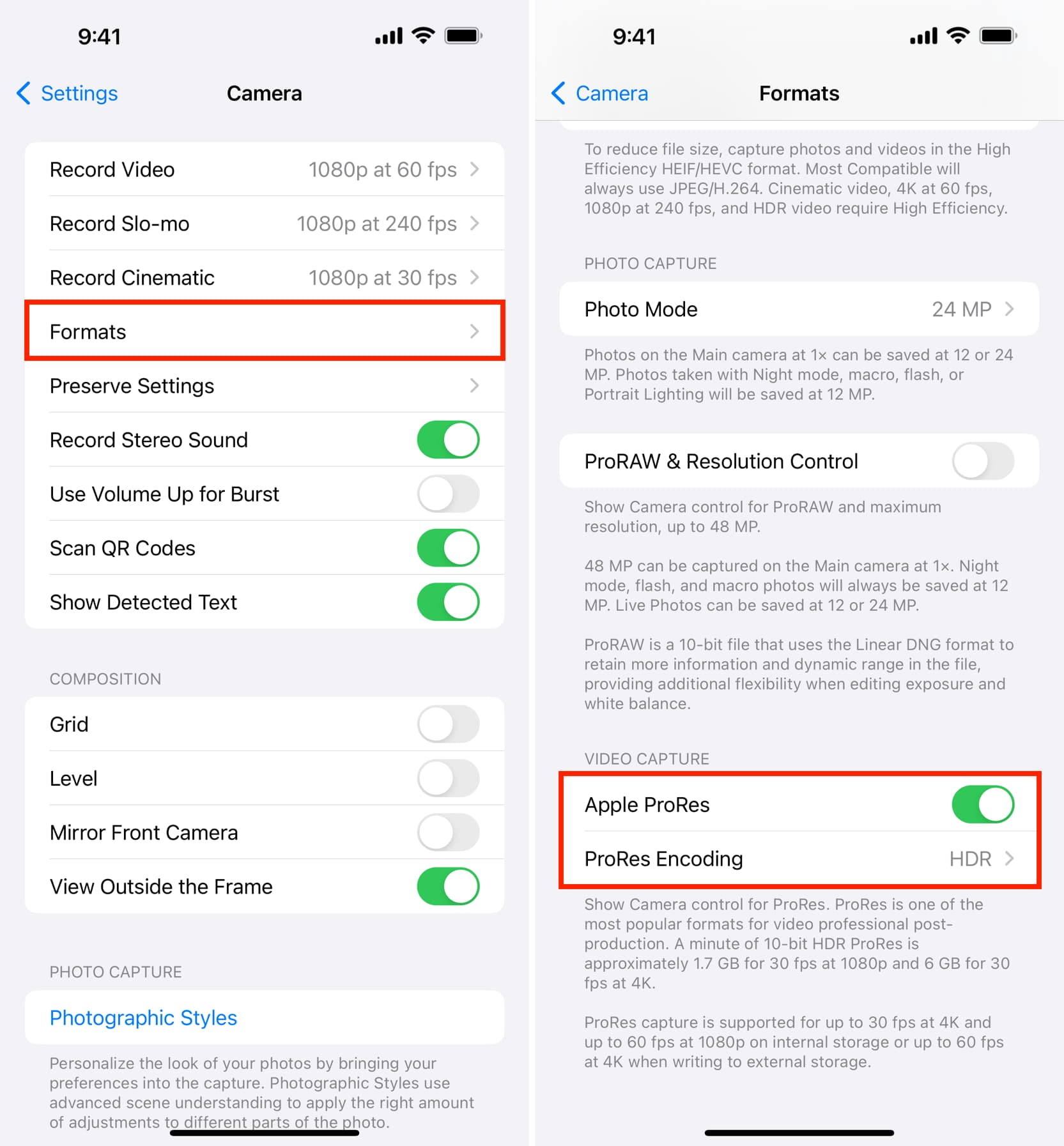 Cách bật tính năng ProRes trên iPhone