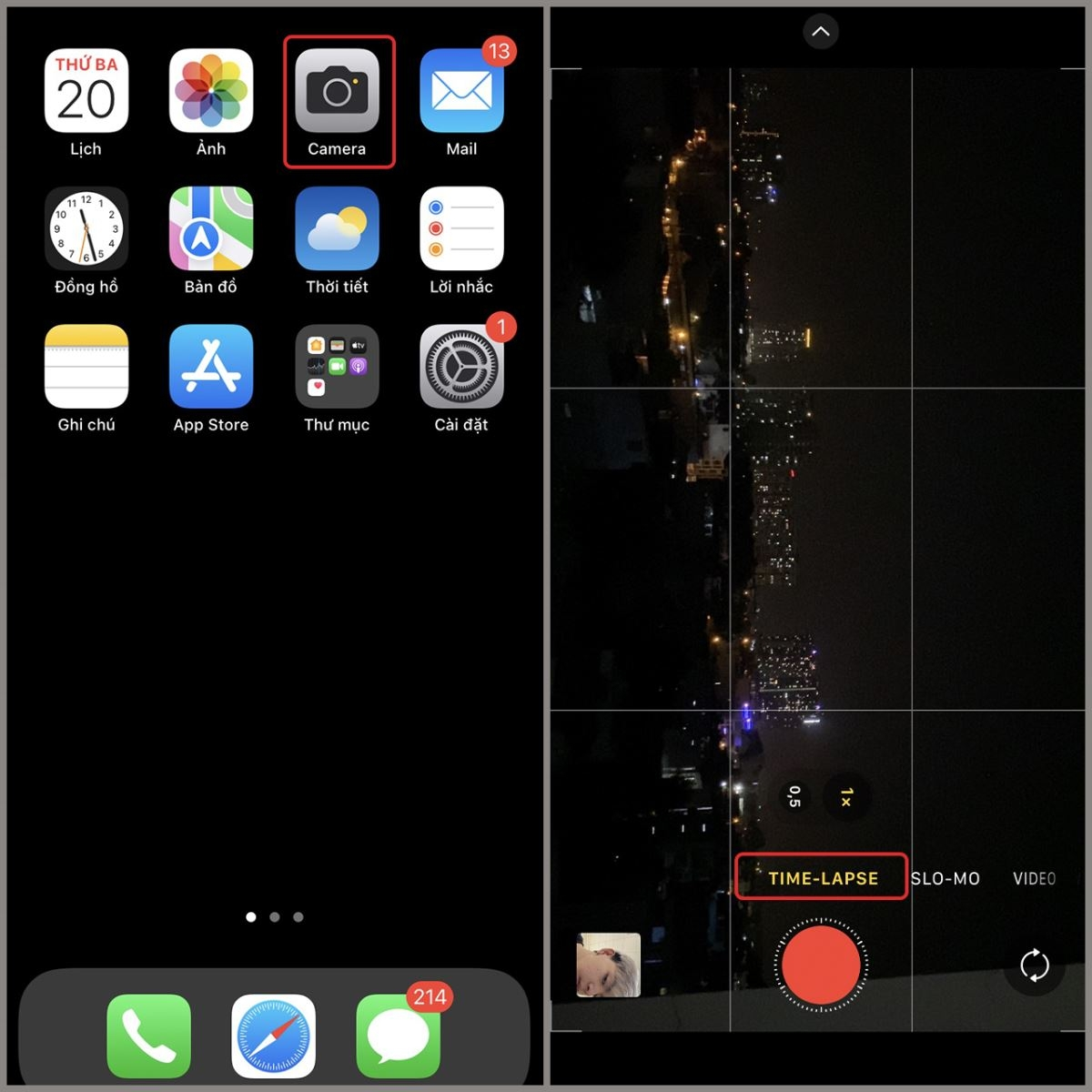 Hướng dẫn cách mở ứng dụng Camera và kích hoạt chế độ quay Time-lapse trên iPhone (Nguồn ảnh: FPT Shop)