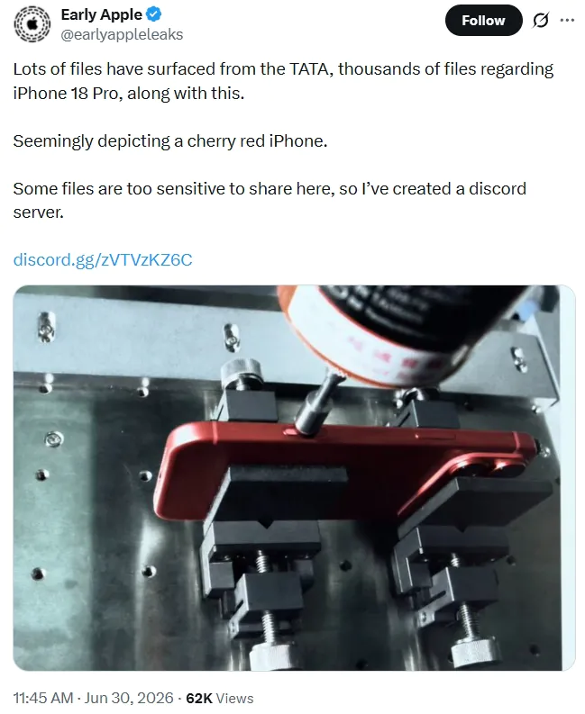 Hình ảnh còn sót lại được cắt ra từ video rò rỉ về màu sắc của iPhone 18